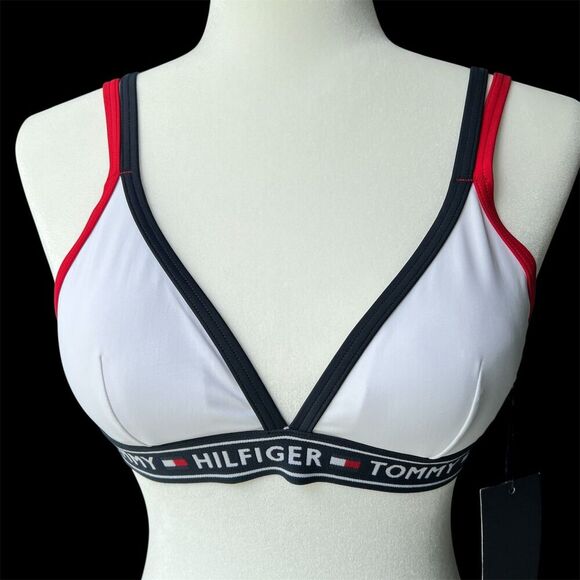 Tommy Hilfiger Swim sz S SMALL Logo Double Strap Adjustable Triangle Sport - Picture 1 of 9